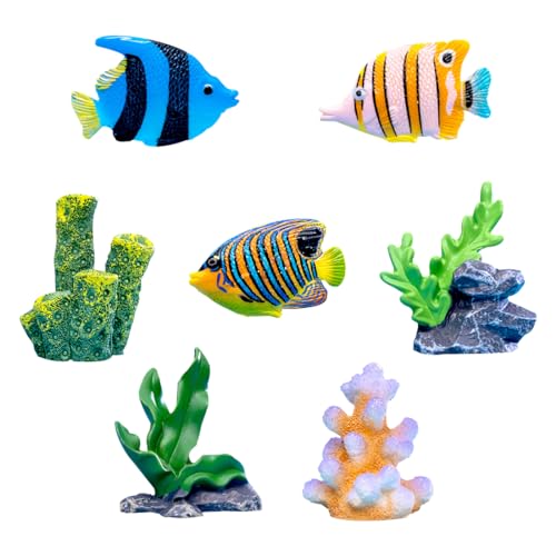 Voyyphixa 7 Pieces Artificial Coral Plant Gold Fish Aquarium Decorations for Fish Tank Decorative Aquarium Reef Fake Goldfish Ornament for Home and Office Simulation Aquarium (7 PCS)