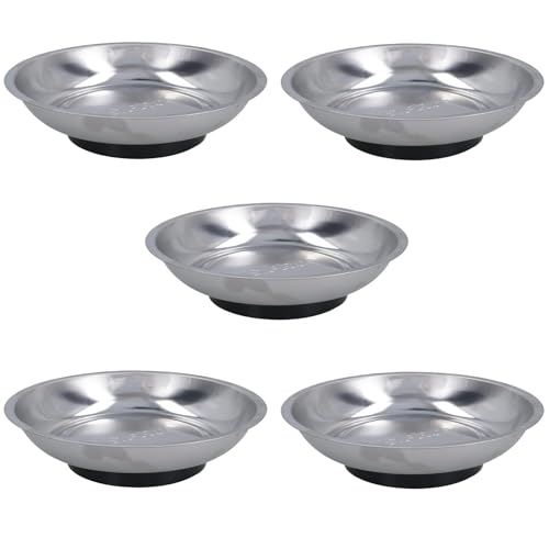 5 Pack Magnetic Parts Tray Dish Storage Holder Circular Round Stainless Steel 6