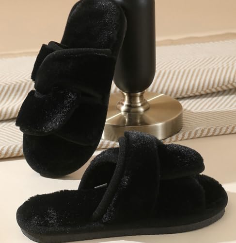 Women’s Open Toe Plush Slippers 2025 Crisscross Indoor Outdoor Slipper Winter Fall Warm Memory Foam House Shoes4