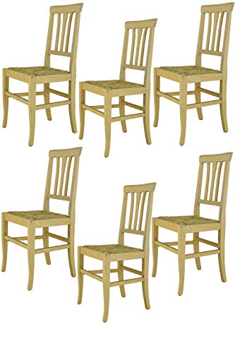 Tommychairs sillas de Design - Set de 6 sillas clásicas Aurora para Cocina, Comedor, Bar y restaurantes, solida Estructura en Madera de Haya lijada, no tratada, 100% Natural y Asiento en Paja