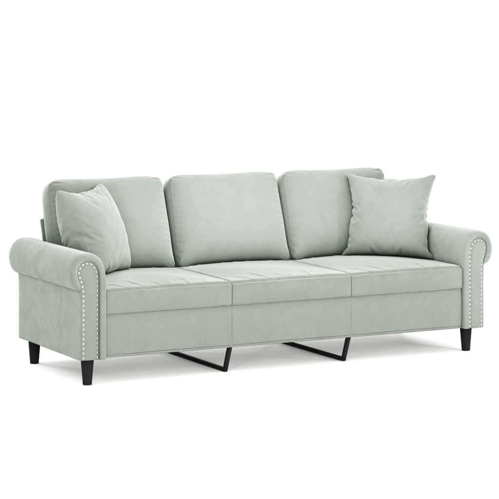 Yamxder Canapé 3 places, gris clair, 212 cm, en velours, design moderne avec coussin décoratif, construction en métal robuste, canapé-lit confortable pour les petites pièces, salon, bureau