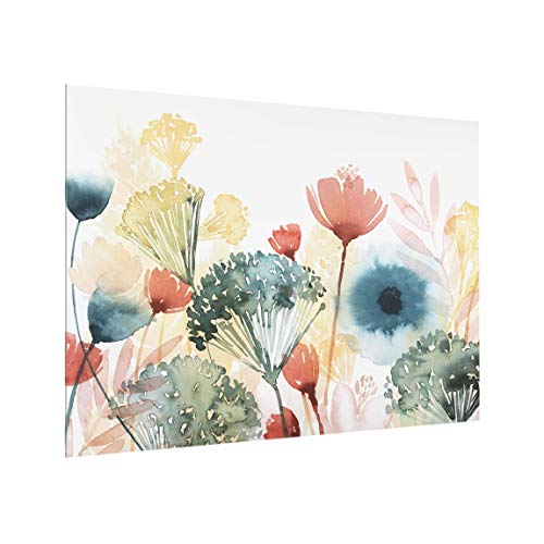 micasia Fond de hotte avec support épaisseur 4mm fleurs crédence cuisine avec motif verre trempé panneau mural blanc crédence en verre aquarelle style...