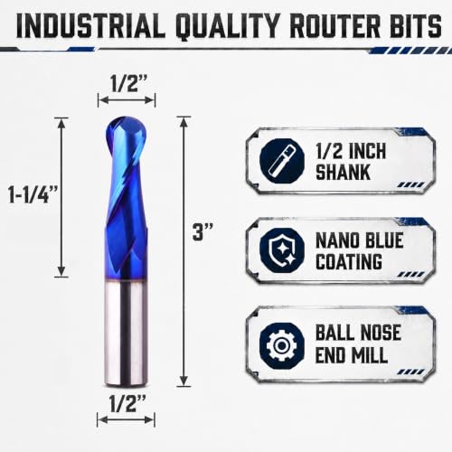 Image of 1 /2 inch Shank Ball Nose End Mill CNC Router Bits Carbide Spiral Milling Tool