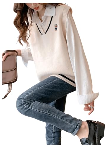 SweatyRocks Women's V Neck Vest Ribbed Knit Sleeveless Casual Loose Pullover Sweater Tops4