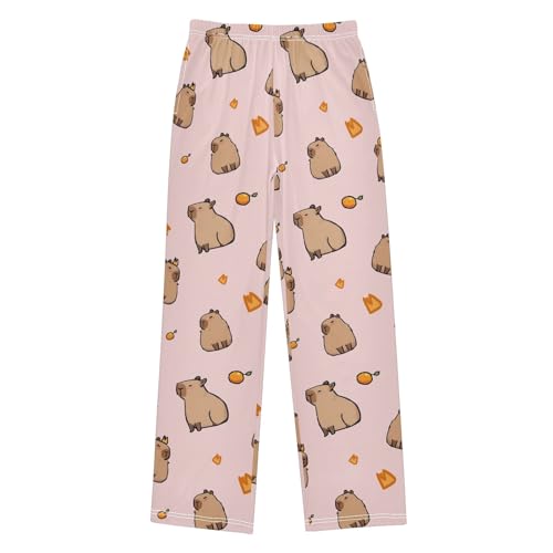 Lovely Simple Capybara Red Pajama Pants Lounge Sleep Pants Elastic Waist Long Pajama Bottoms with Pockets for 6-14 Years