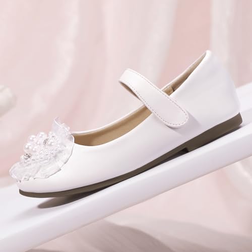 Hehainom Toddler Flower Girl Dress Shoes Rhinstones Pearls Mary Jane Ballet Flats Wedding Party Toddler Little Kid Princess Shoes4