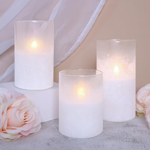 Image of MELTONE LED Flameless Candles with Remote & Timer Real Wax White Sandblasted Process Battery Operated Candles for Home Party Bedroom Birthday Christmas Summer Decor Set of 3
