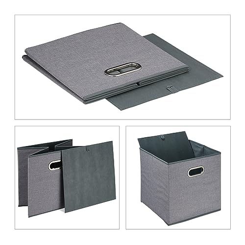 Relaxdays Aufbewahrungsbox, 2er Set, Faltbare Regalboxen, Grifflöcher, HxBxT: 32 x 33 x 33 cm, Faltboxen, Leinen, grau