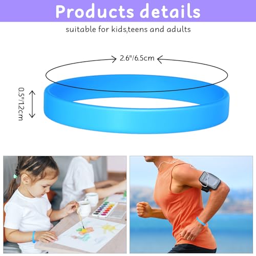 Image of Morcheiong 12 Pieces Silicone Bracelets- Light-Blue Color Blank Rubber Wristbands for Adults Teen Party Favors