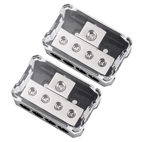 uxcell 4Ways Power Distribution Block 2 Gauge in 4 Gauge Out Amp Power Ground Distributor for Audio Splitter Silver Tone 2pcs