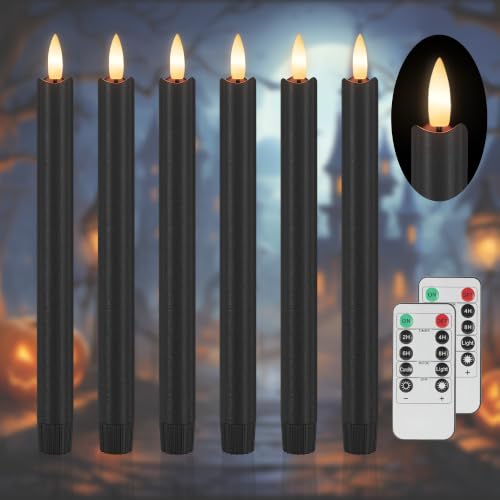 Image of Black Flameless Taper Candles with Remote and Timer, Real Wax, 6 Pack
