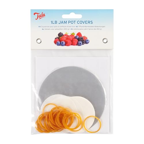 Tala Jam Pot Covers 1lb Waxed Circles Bands & Labels for Cover Jam Jars A full pack for sealing Freshly made Jam Marmalade and Preserves