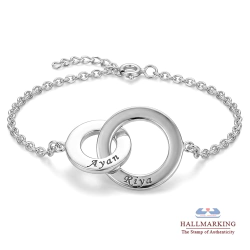Image of TRUESILVER ACPL 925 Sterling Silver Personalized Bracelet for Womens | Customized Engraved Initial and Couple Name Chain Bracelets for Women | Custom Bracelet Jewelry Gift for Birthday Anniversary