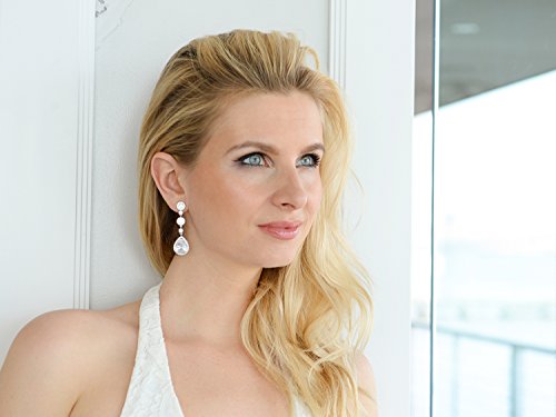Mariell's Pear-Shaped Cz Teardrop Dangle Platinum Plated Clip-On Wedding Earrings For Brides #TOP4