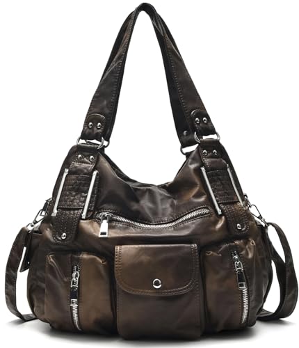 Image of Worldlyda Crossbody Bags for Women Large Tote Soft Leather Purses Washed Y2K Hobo Vintage Handbag Shoulder City Bag