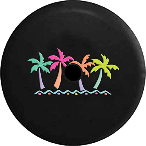 JL Series Spare Tire Cover with Backup Camera Hole Tropical Palm Trees in Simple Beach Vacation Black 32 in