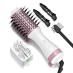 DAN Travel hair dryer brush,Dual Voltage Hair dryer brush,Mini Blow Dryer Brush for Home and International Travel, (100V-240V) Auto Dual Voltage&Multi-function plug adapter