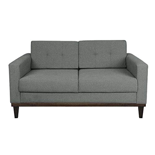 Sofá 2 Lugares Living Pés e Base em Madeira Linho Cotton Cinza