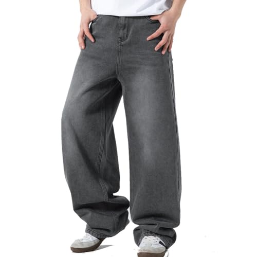 Farm4Far Unisex Wide Leg,Elastic Waistband,Washed, Loose Flat-Front Baggy Jeans