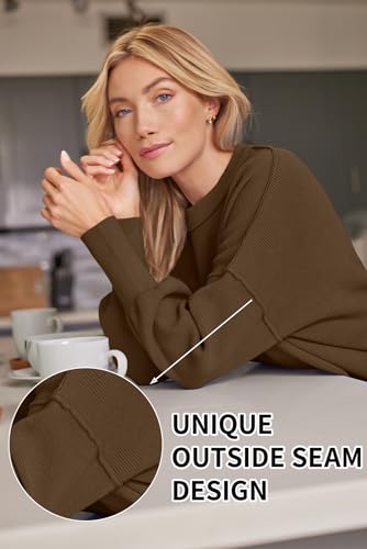 Image of LILLUSORY Women's Oversized Batwing Sweaters 2026 Fall Outfits Trendy Crewneck Knit Side Slit Fashion Pullover Tops