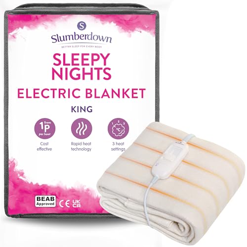 Slumberdown Sleepy Nights Electric Blanket King Size - Warm u0026 Cosy 3-Heat  Settings Heated Blanket for Bed with Sleep Safe Auto Shut off -  Comfortable, Easy Fit Straps, Machine Washable (142cm x