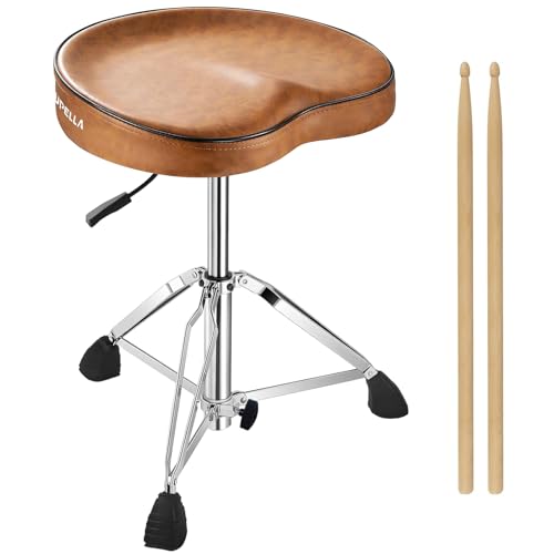 UPELLA Saddle Drum Stool, Heavy Duty Hydraulic Drum Throne, Ergonomic Memory Foam Drum Seat, Adjustable Drum Chair Anti-Slip Base, Drum Saddle Bench for Drummers(Brown)