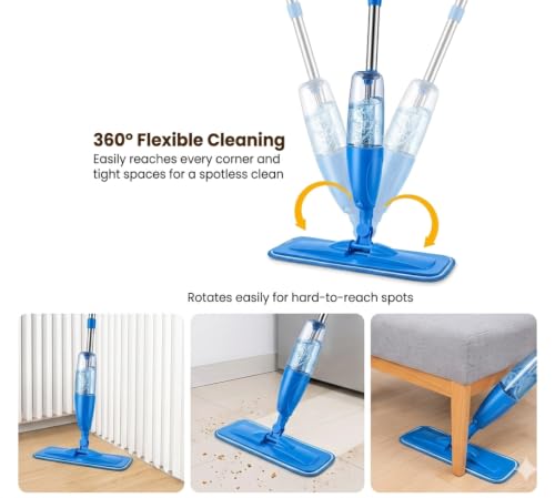 Image of Spray Mop for Floor Cleaning with Refillable Water Tank, Washable Microfiber Pad & Stainless Steel Handle | Flat Wet Mop for Tile, Marble, Wooden & Laminate Floors | Blue