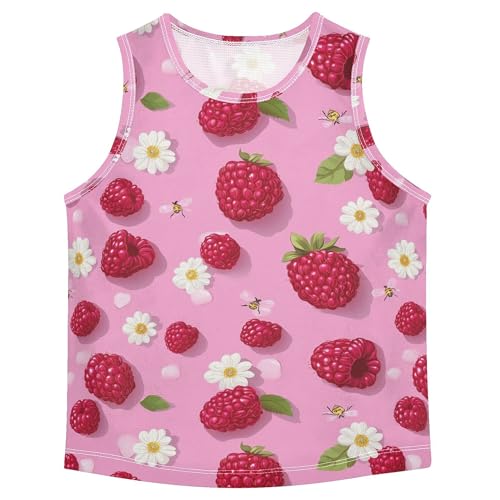 JUNZAN Fresh Raspberries Fruit Pink Tank Tops for Boys Sleeveless Toddler Vest Boys Workout Shirts for Beach Travel Sports 3T