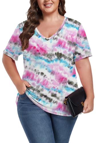 Image of ForHailey Women's Plus Size Short Sleeve Tee Shirt V Neck Basic Ladies Loose Fit T Shirt 1X-5X