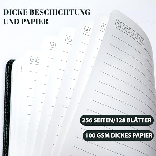 CAGIE Notizbuch A5 Leder Tagebuch für Erwachsene- Hardcover Notizbuch 256 Seiten Baum Jahresring Journal Buch, Liniert Diary, Arbeit, Feine Lnnentasche, Grün