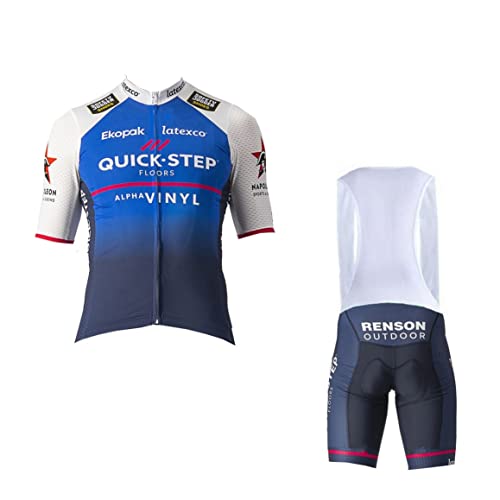 2022 Pro Team QUICK STEP ALPHA VINYL Ensemble de maillot de cyclisme pour hommes, maillot de vélo vtt respirant Kits de cuissard à bretelles GEL Paddad (L), (SGJS-027)