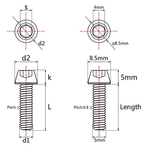 Image of Titanium Ti Bolt M5x9 16 18 20 25 30 35 40 45 50 55 60mm Tapered Head Screws Pack of 4 (M5x18mm, Black)
