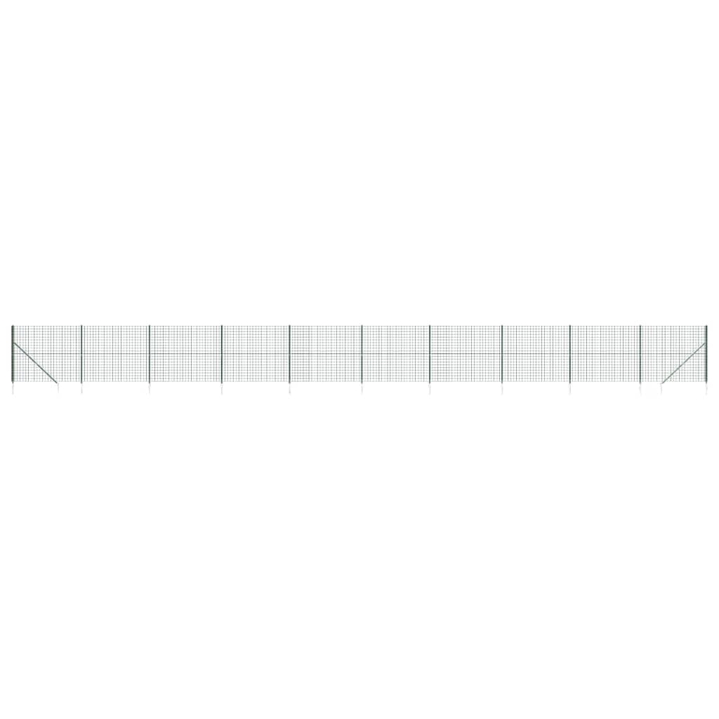 Green Wire Mesh Fence 1.6x25m with Spike Anchors Galvanised Steel PVC Coated Interlocking Design for Garden Animal Enclosure and Property Security Barrier