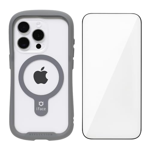 iFace Reflection Magnetic iPhone 15 Pro ケース MagSafe 対応 クリア 強化ガラス (グレー) ガラスフィルム 光沢 セット【アイフェイス アイフォン15プロ 保護フィルム 強化ガラスフィルム 透明 耐衝撃 M