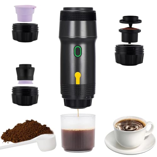 YOPOTIKA Cafetera eléctrica portátil, pequeña máquina de café expreso de viaje (recargable USB/12 V coche pequeño viaje), compatible con cápsulas NES/DG y café molido, depósito de 60 ml