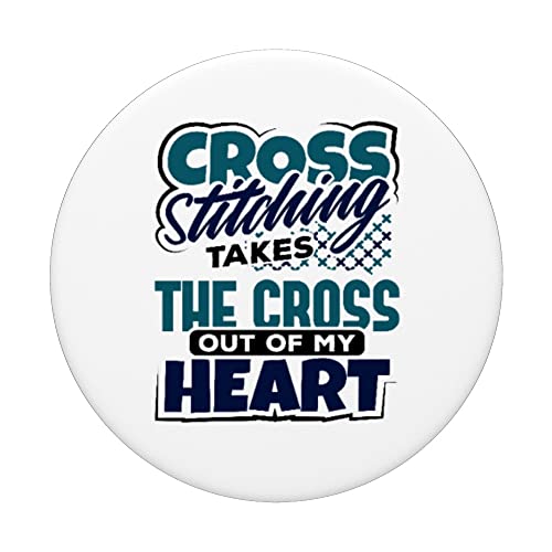 Cross Stitching Takes the Cross of My Heart Cross Stitch PopSockets Swappable PopGrip, Black - Image 3