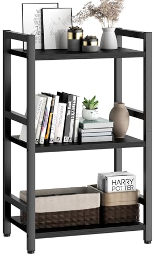 RAGIFEN Book Shelf 3 Tier Bookcase with Steel Frame Stable Bookshelf Narrow Book Shelves Storage Organizer for Book CD Movie Open Book Shelves for Living Room Home Office Study Black
