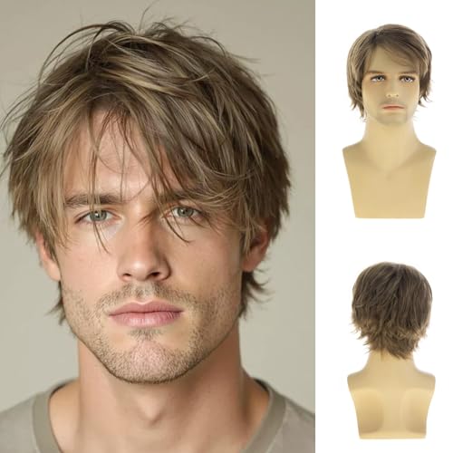 Dsimeig Herren Kurze Braune Perücke Synthetische Cosplay Party