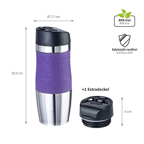 Wellgro Taza térmica 400 ml + 1 tapa extra – Acero inoxidable – Mango de silicona suave – libre de BPA – Taza térmica de… - Imagen 4