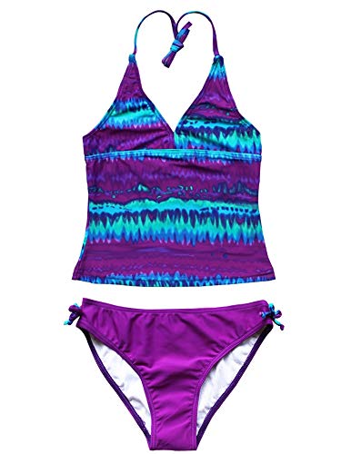 Image of Aislor Kids Big Girls Two-Piece Tankini Outfits Halter Top with Bottoms Swimsuit Bathing Suit