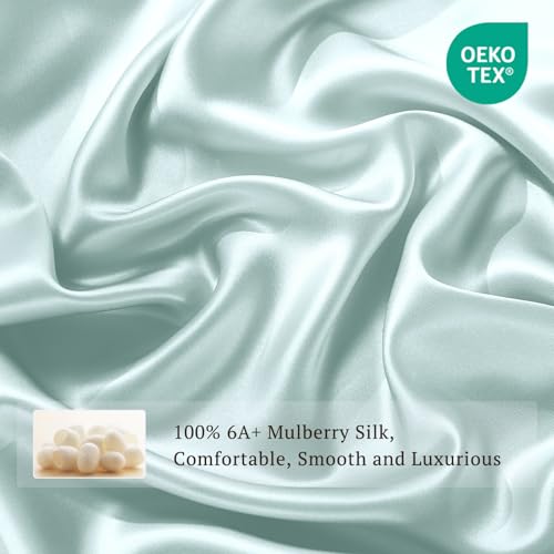 THXSILK Silk Duvet Cover King Size 1 Pack 100% 6A+ Top Grade Mulberry Silk Luxury Breathable Bedding Upscale Series Quilt Comforter Cover with Corner Ties, No Quilt/Comforter, Light Blue