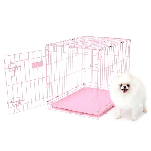 Carlson Pink Secure and Compact Single Door Metal Dog Crate Small