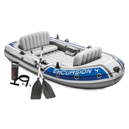 Intex Excursion 4, 4-Person Inflatable Boat Set with Aluminum Oars and High Output Air Pump (Latest Model)