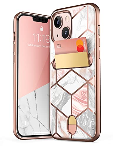i-Blason Cosmo Wallet Case for iPhone 13 6.1 inch (2021 Release), Slim Designer Wallet Protective Case with Card Holder(Marble)