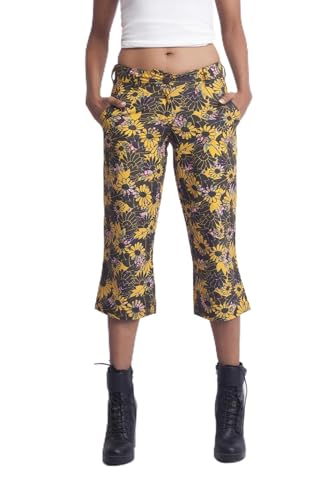 Capris imprimé femme rouge L avec ceinture confort
