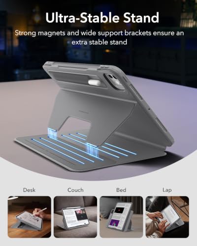 Image of ESR for iPad Pro 11 Inch Case (M5 /M4) 2025 /2024, Removable Magnetic Cover with Pencil Charging & Storage, Adjustable Portrait /Landscape Stand, 9 Standing Angles, Shift Series, Grey