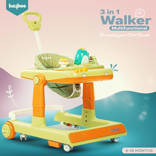 Image of Baybee Baby Walker for Kids with Height Adjustable & Tray, Activity Walker for Baby with Musical Toy Bar (Flix Green)
