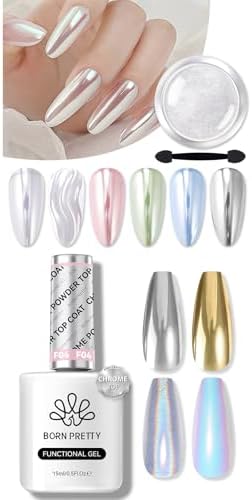 BORN PRETTY Chrome Nail Powder with Top Gel Coat for Chrome Nail ...