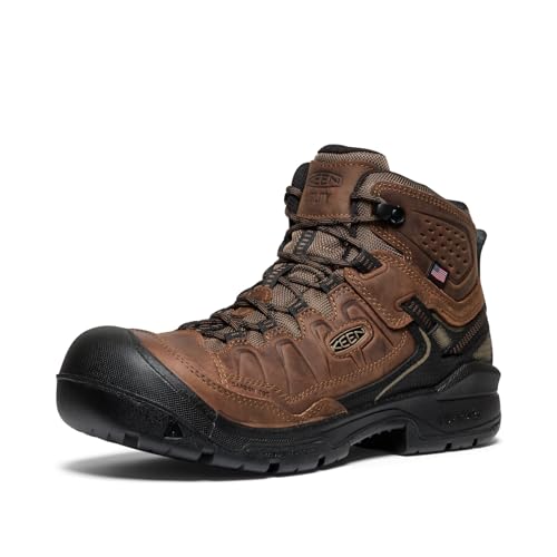 KEEN Utility Men's Targhee 4 Mid Height Composite Toe American Built Waterproof Durable Construction Work Boots, Dark Earth/Black, 10.5 D