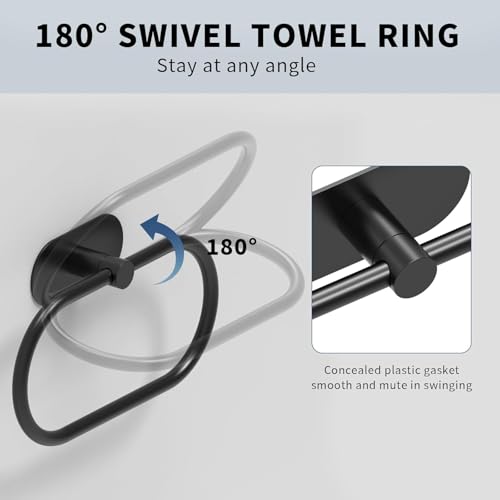 Image of Oslen Premium Black Self Adhesive Towel Ring Holder - No Drill Bathroom Hand Towel Hanger, Heavy Duty Stainless Steel Wall Mount for Kitchen, Wash Basin & Bathroom